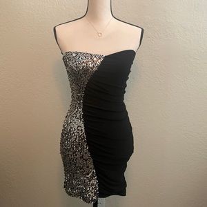 Strapless black cocktail dress
